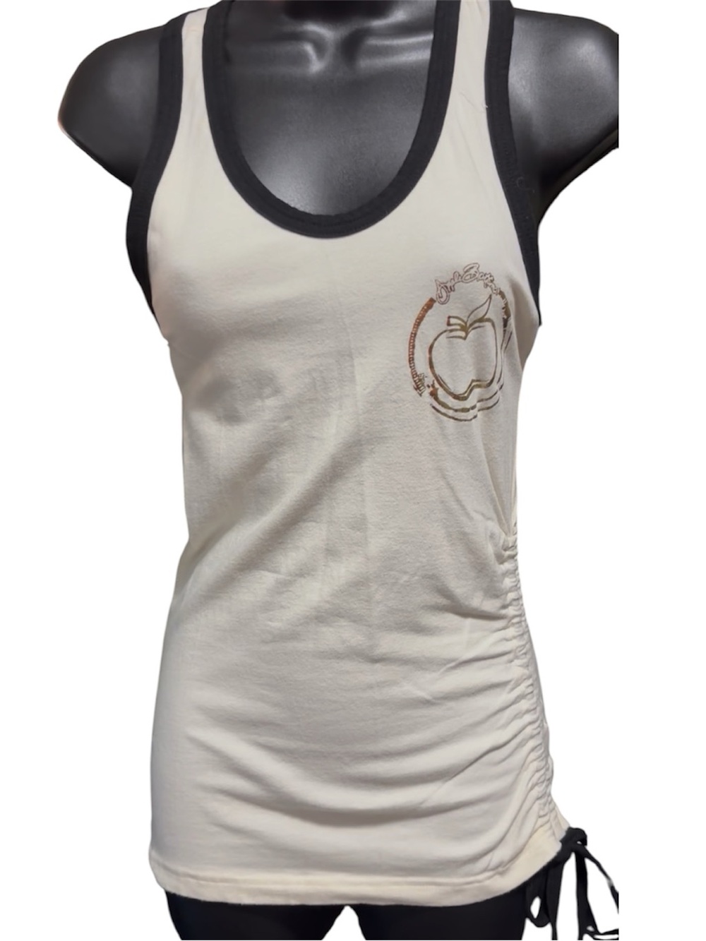 Vintage APPLE BOTTOMS Cream Racerback Tank Top Gold Graphic Side Drawstring NWOT - Picture 3 of 6
